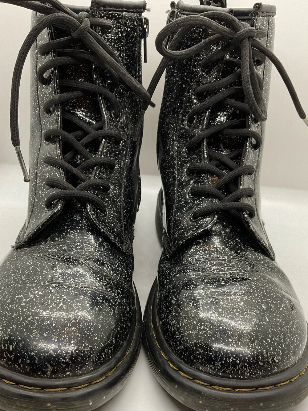 DR. MARTENS “Black Glitter” Junior 1460 Lace Up Boots Youth Girls Sz 6 /boy’s Sz
